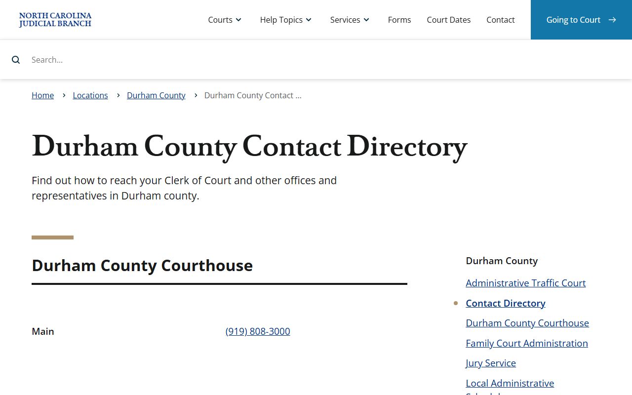 Durham County phone directory court contact directory