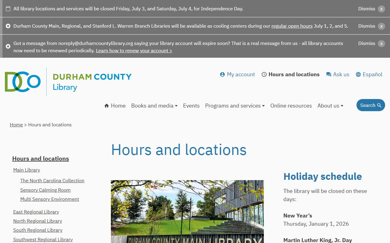 Durham County phone directory library branch phone list