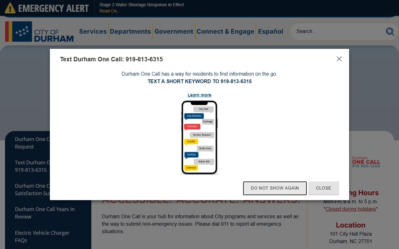 Durham County phone directory Durham One Call service hub
