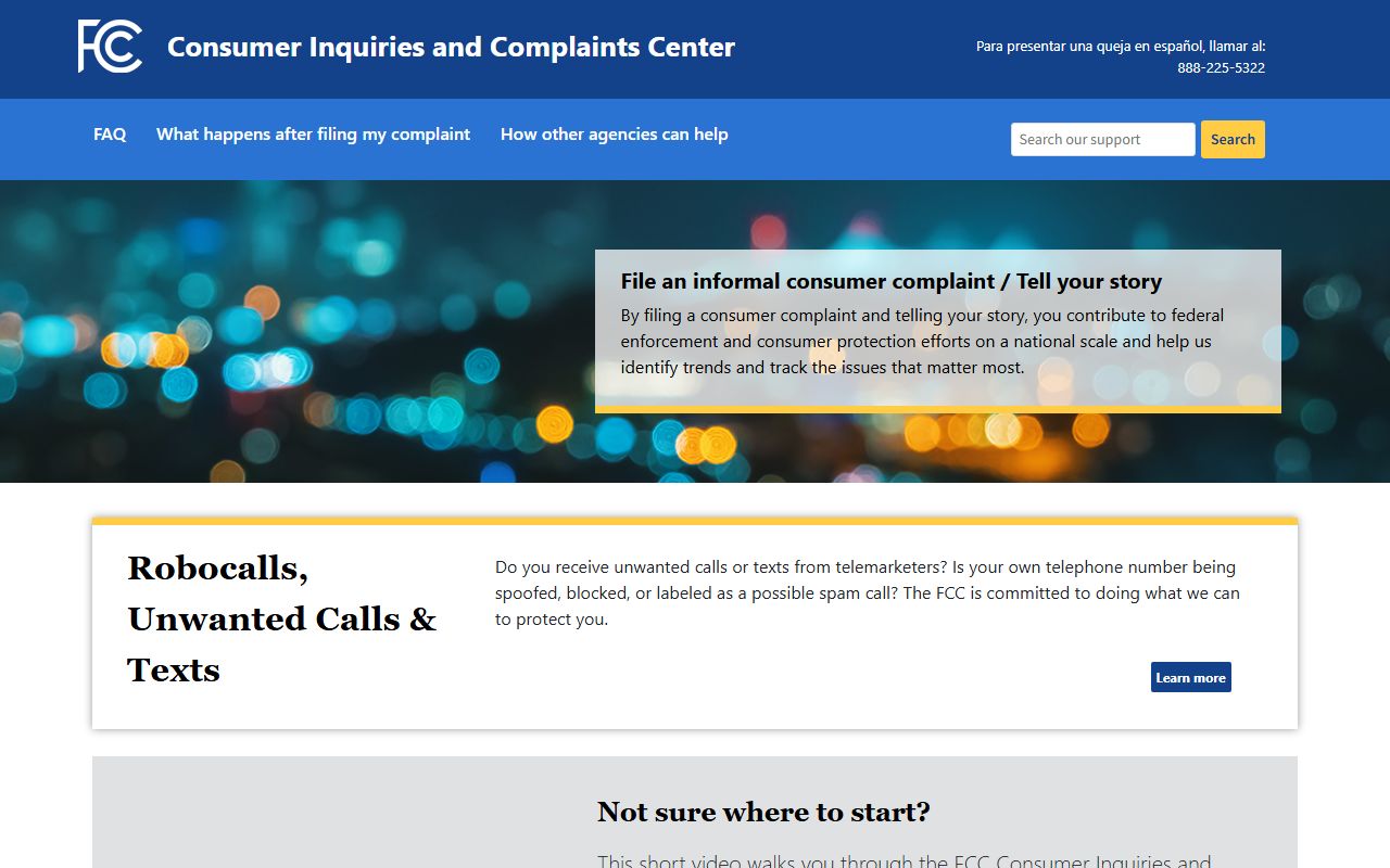 FCC Consumer Complaint Center for unwanted calls and spoofing reports