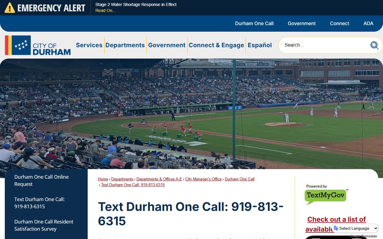 Durham One Call text channel for local service requests