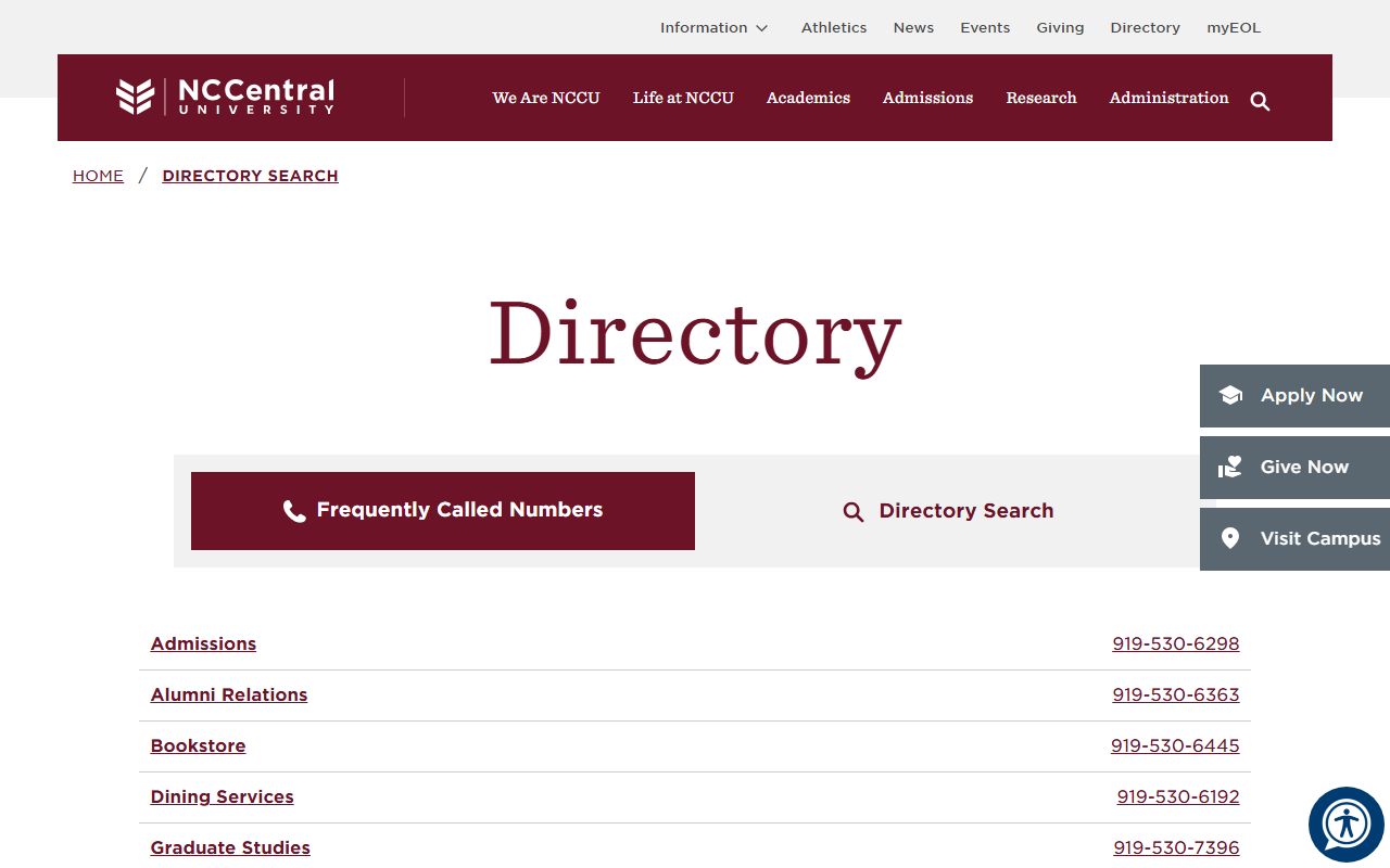 Durham County phone numbers NCCU directory search