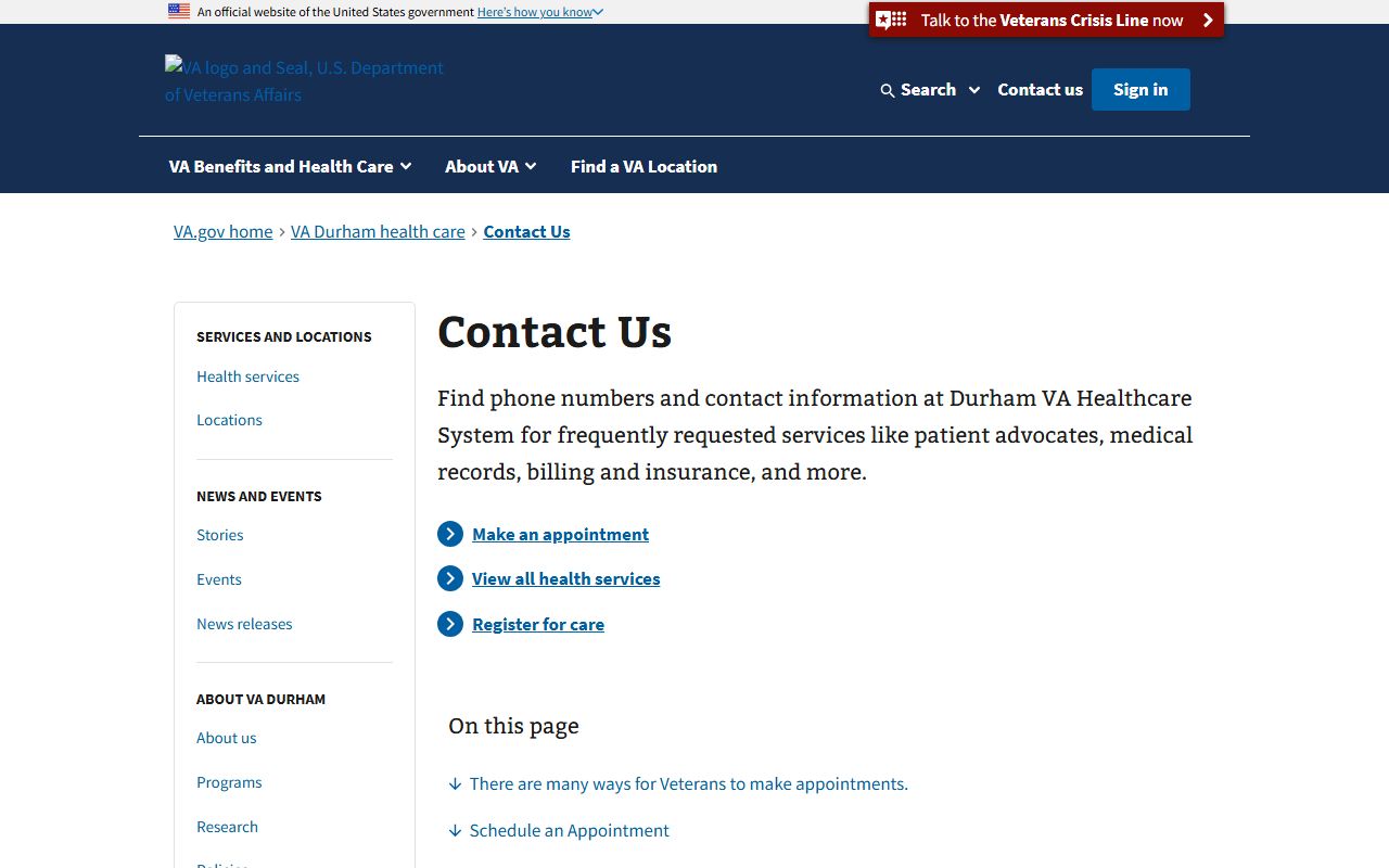 Durham County phone numbers Durham VA Health Care phone directory